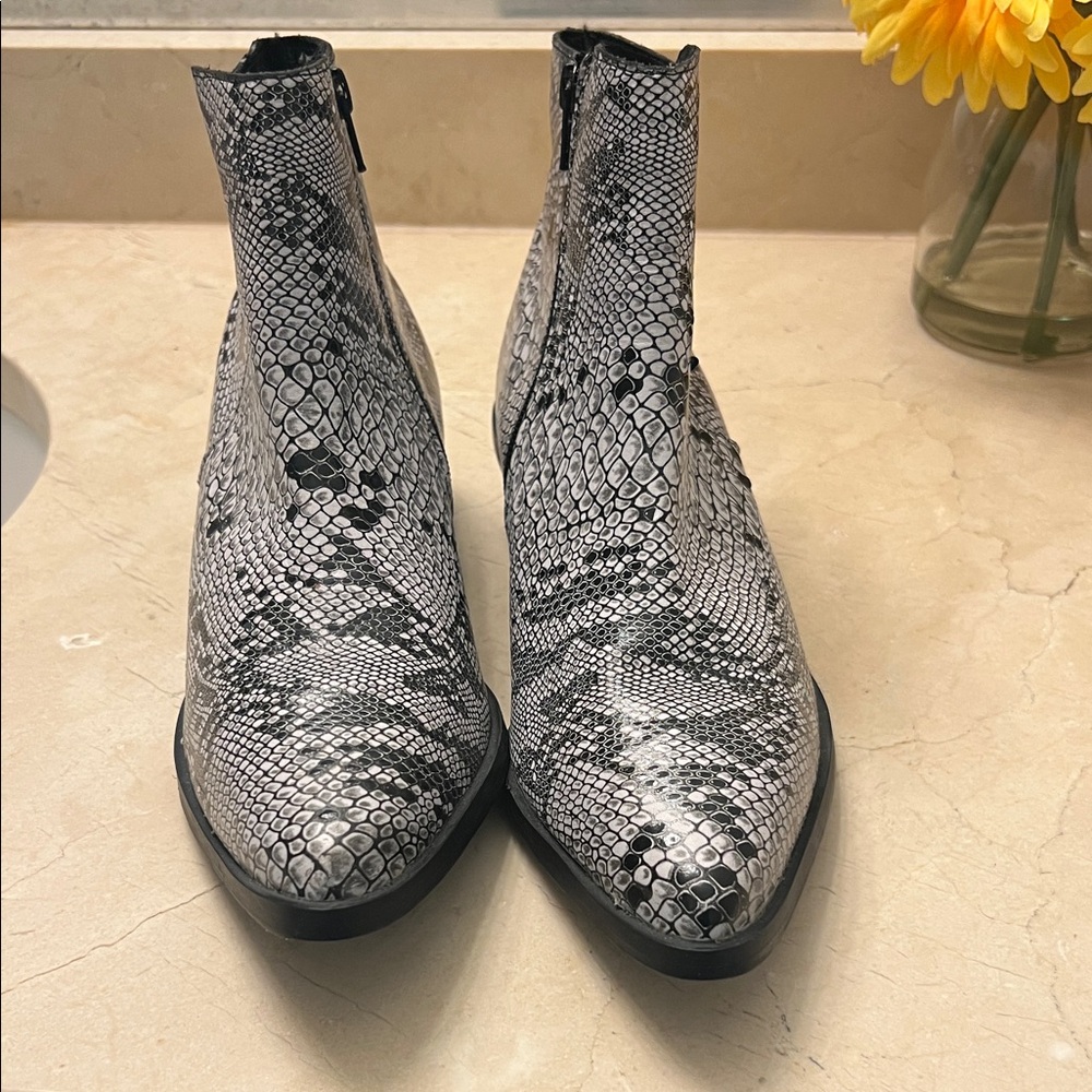 Shyanne Black and Gray Snakeskin Ankle Boots